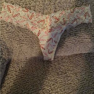 VS Women's Lace Trim Love Print Thong